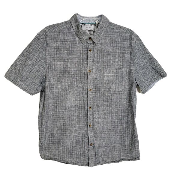 Five Four Mens Shirt Large Plaid Navy Blue White Short Sleeve Button Up Pocket - Picture 1 of 9